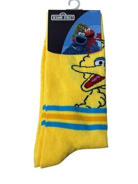 Big Bird Yellow Graphic Crew Socks Fun Novelty Cartoon Mens One Size